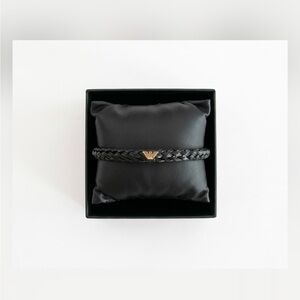 Giorgio Armani Black Braided Steel Bracelet with Gold Logo